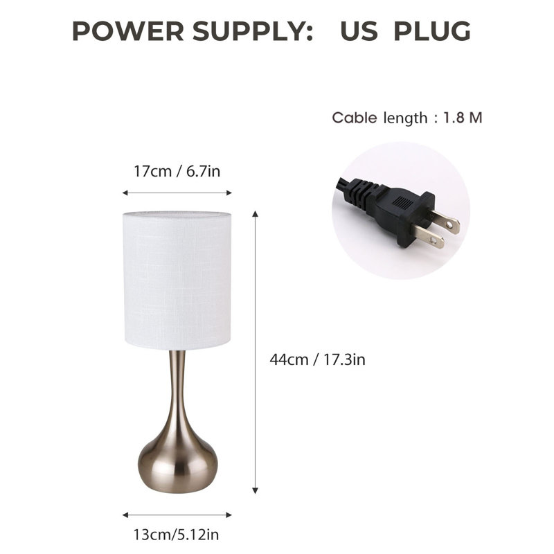  Modern 17.3” Table Lamp with White Fabric Shade and Chrome Metal Base, E26 Socket