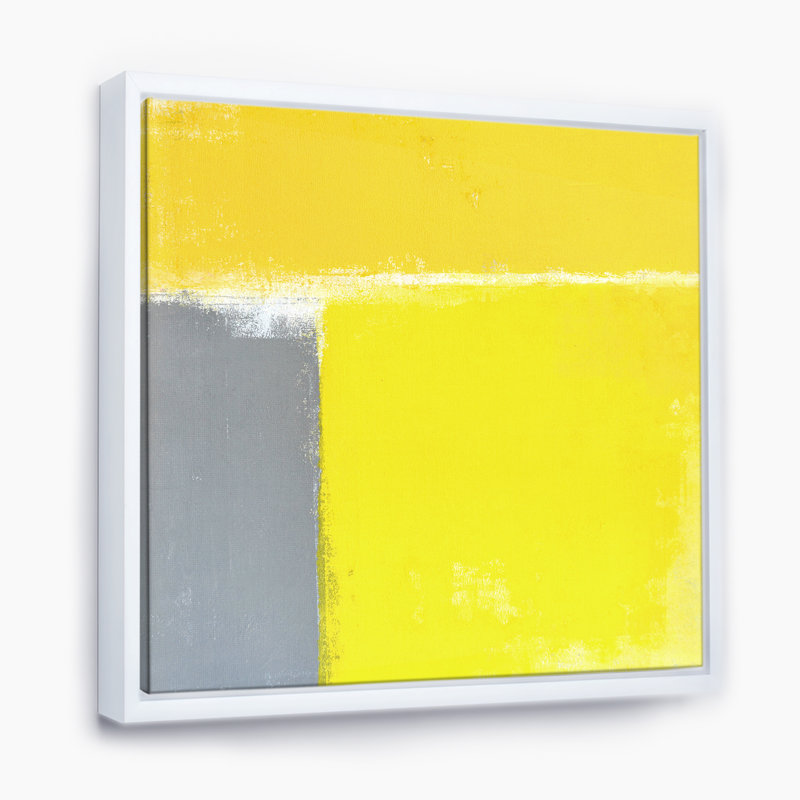 Gris et jaune/bleu/abstrait/reproduction d’art sur toile, H 30 po x l 30 po x P 1 po, Cadre flottant blanc