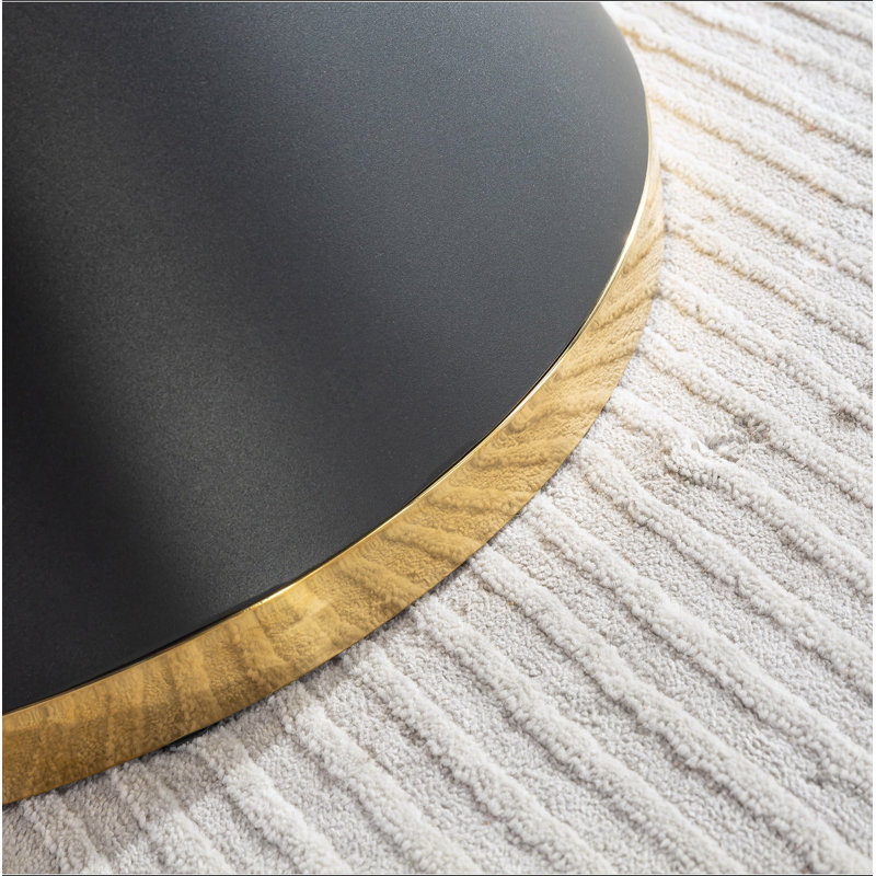 Table de salle à manger ronde en panneau de fibres à densité moyenne et marbre noir avec anneau (sans les chaises)