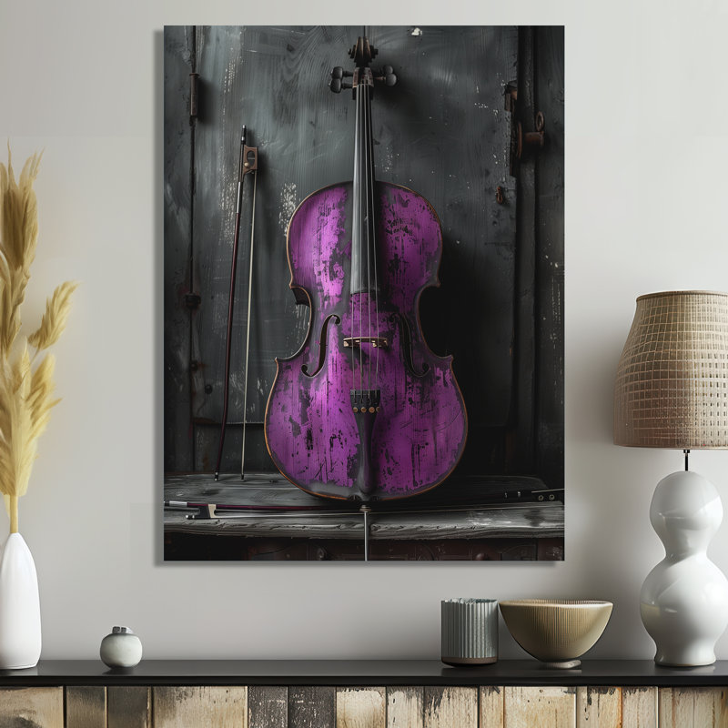 Mauve, noir, violoncelle, instrument de musique, 32" H x 16" W, White Picture Framed