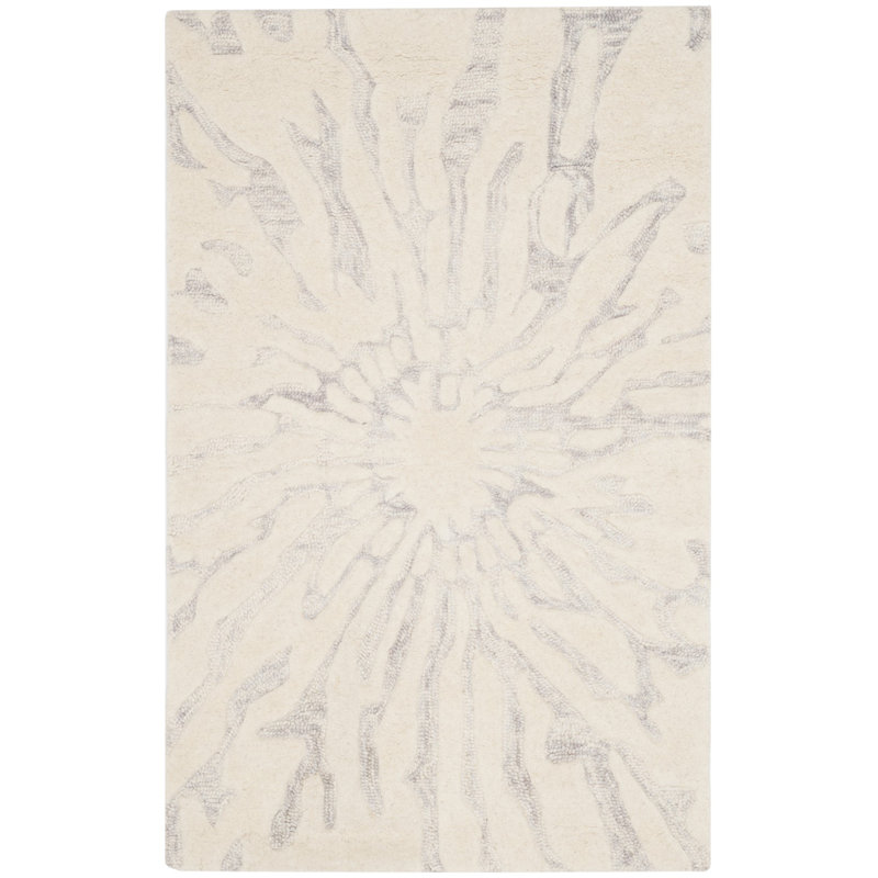 Tapis argent / ivoire en laine touffeté à la main Jefferson, Rectangle 2 pi 6 po x 4 pi