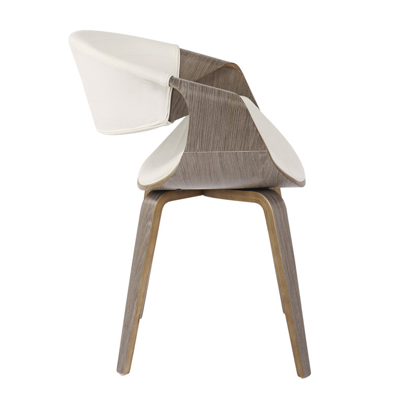 Chaise de salle à manger / d'appoint Mid-Century moderne en bois et similicuir, Blanc
