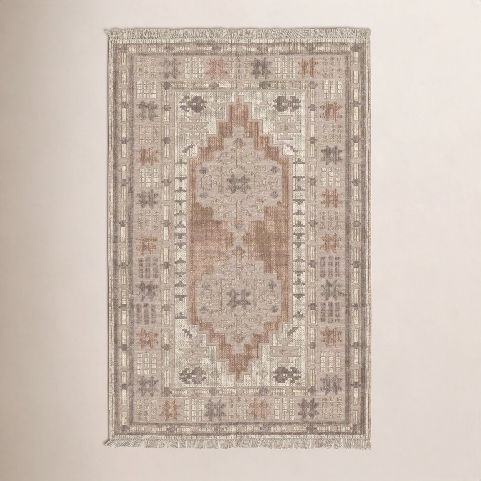 Damaris Orange Brown Hand-Woven Oriental Wool Rug, Rectangle 3'6" x 5'6"