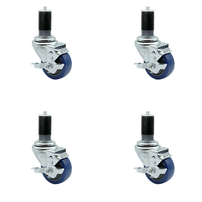 Polyurethane Expanding Caster with Brake, Blue