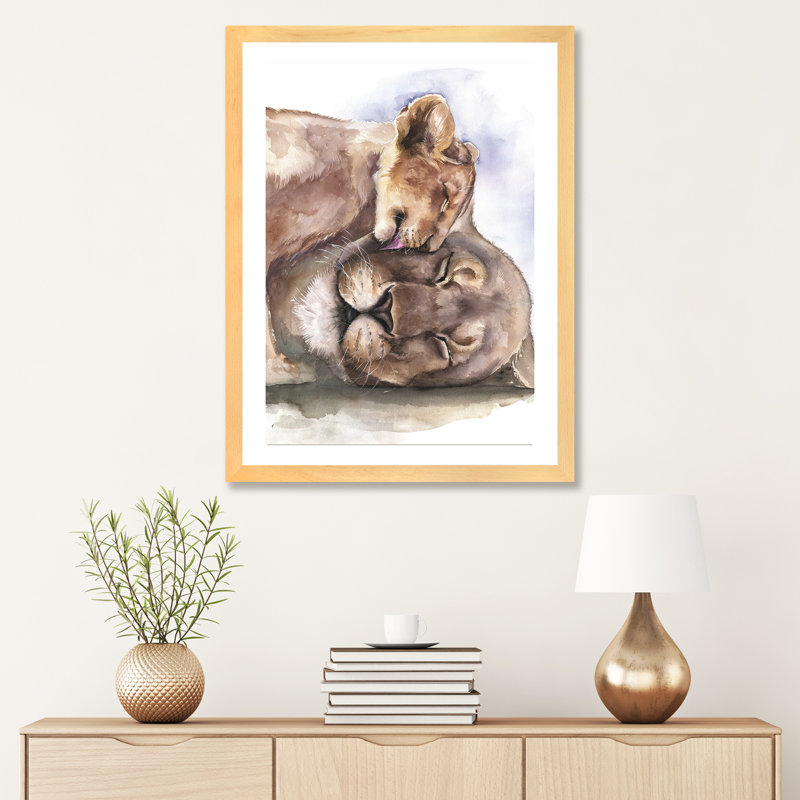 Happy Lions, art encadré, H 24 po x l 16 po x P 1 po, Papier encadré naturel