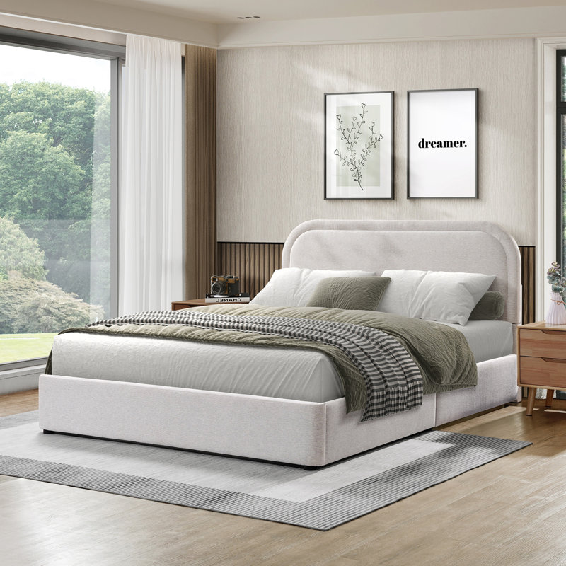 Cloudhaven Rounded Upholstered Bed Frame With Headboard