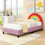 Twin Upholstered Platform Bed with Rainbow Headboard and Sturdy Frame