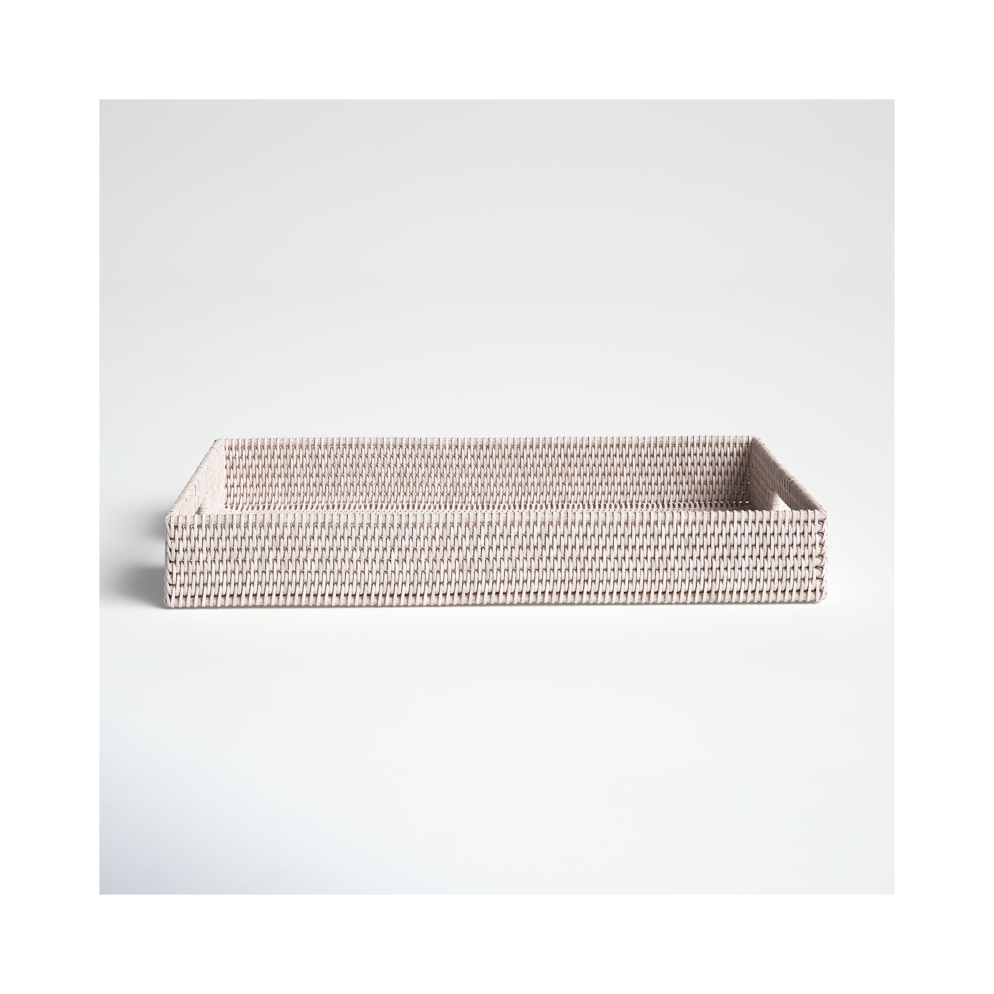 Edmond Rattan Tray - Set of 1, White Wash, 3" H x 20" L x 13" W