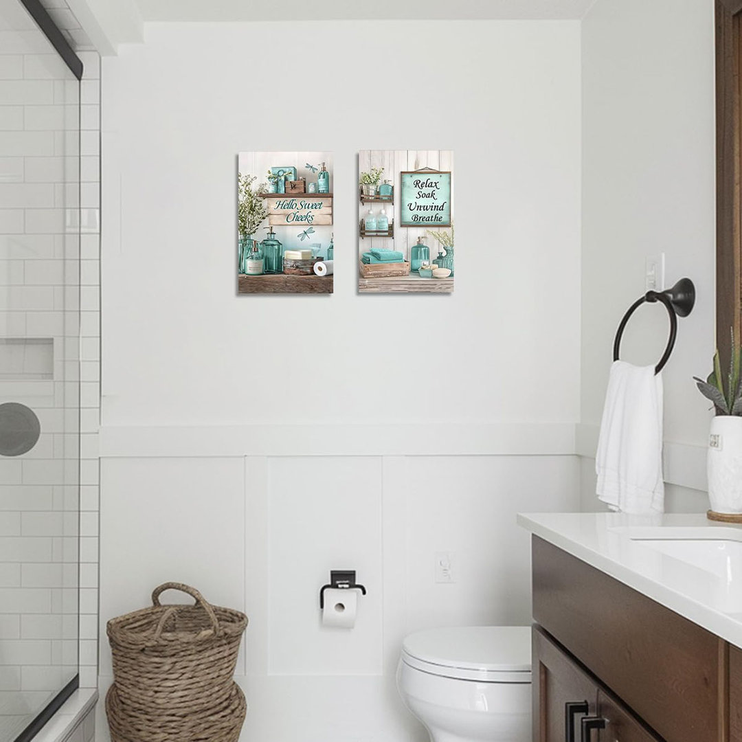 Funny Bathroom Canvas Prints Wall Art Farmhouse Bathroom Relax Signs Pictures Decor Rustic Flower Painting Decor (2)