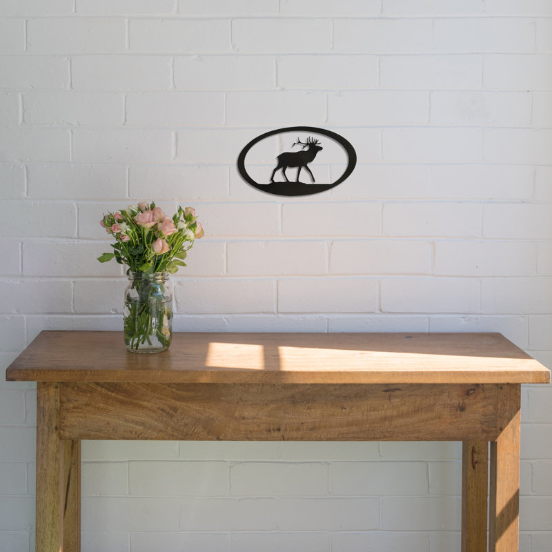 Hammered Black Steel Elk Oval Wall Sculpture