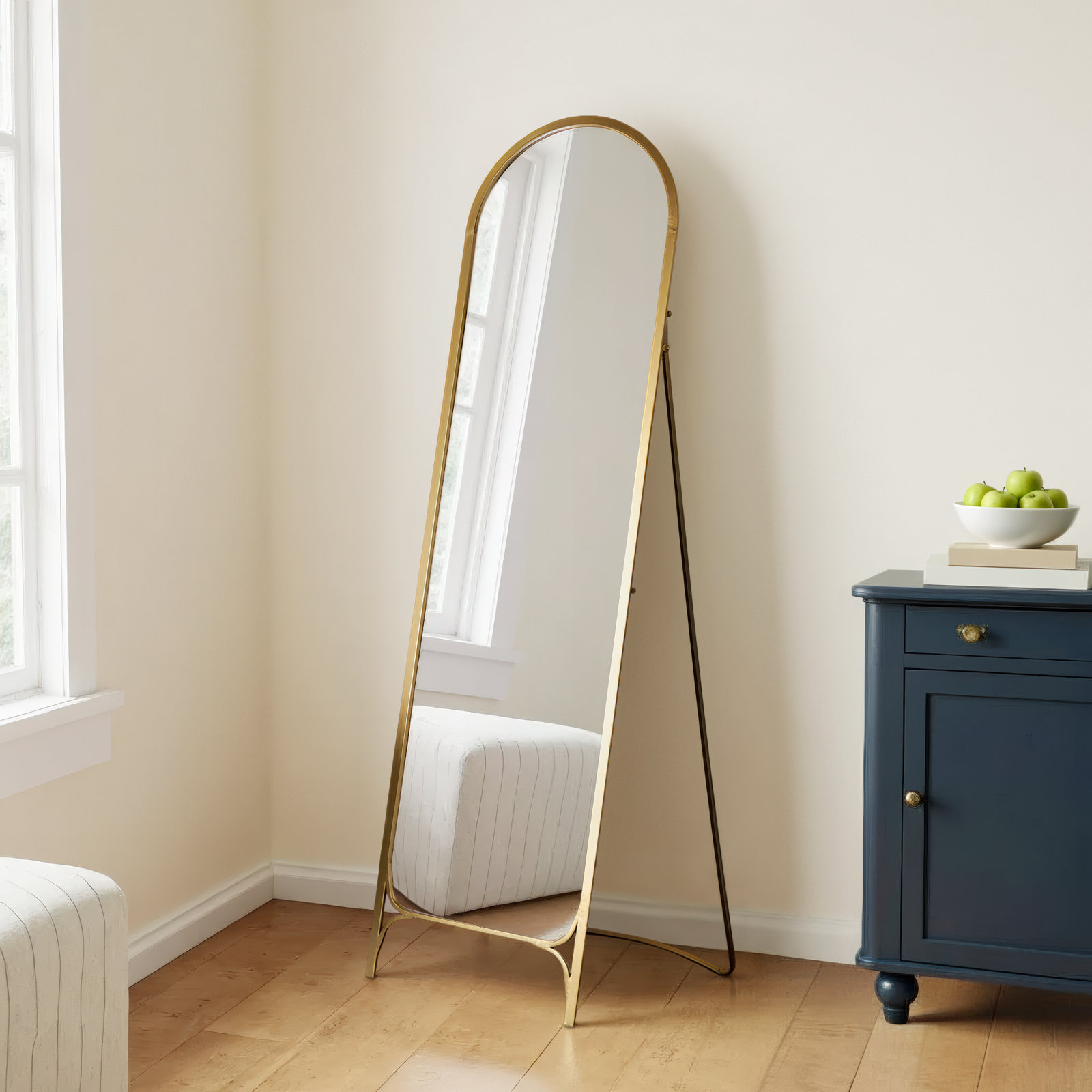 Metal Arched Freestanding Foldable Gold Floor Mirror