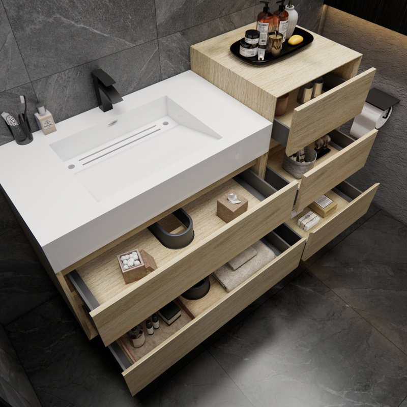 Albizu 43" Wall-Mounted Single Bathroom Vanity, Coffee