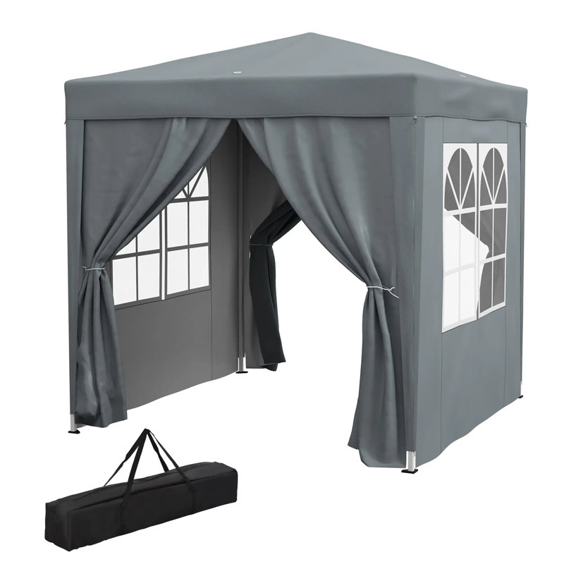 2 X 2m Pop Up Gazebo With 4 Removable Sidewalls, Waterproof Oxford Canopy Party Marquee, Powder Coated Steel Frame With Large Windows, Ropes & Stakes, Free Carrying Case, Grey