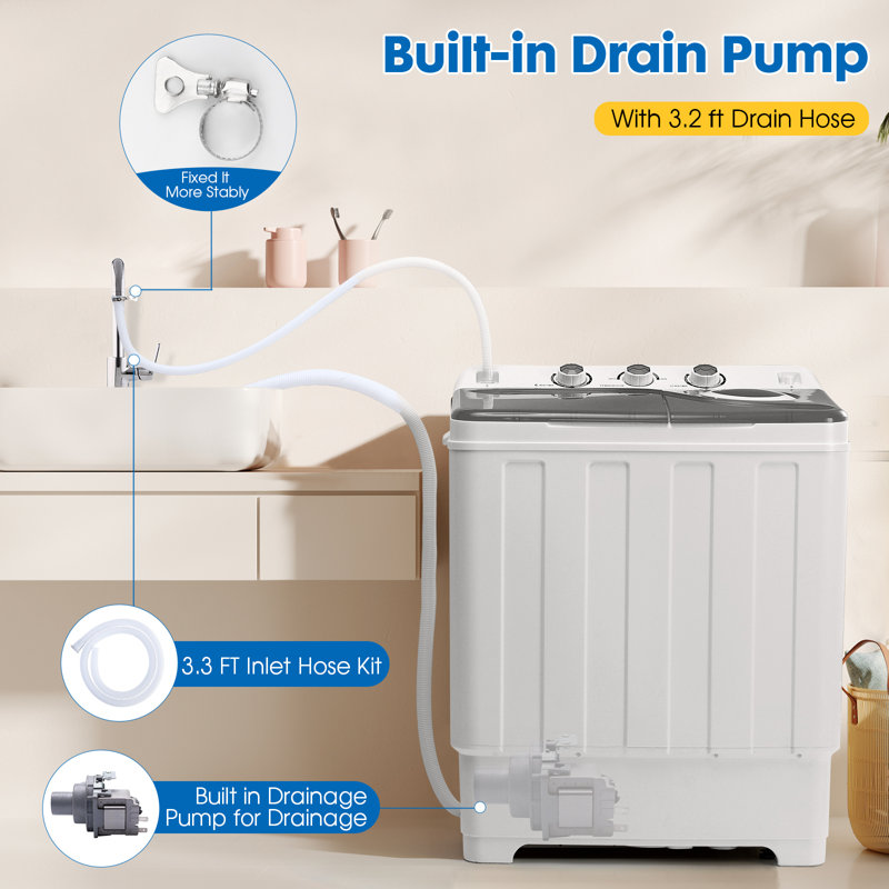 Machine à laver portative 28 lb avec lavage de 18 lb et essorage de 10 lb, machine à laver les cuves compacte avec pompe de vidange, mini laveuse portative pour la maison, le camping, les véhicules récréatifs et les petits espaces Clickoods, bleu
