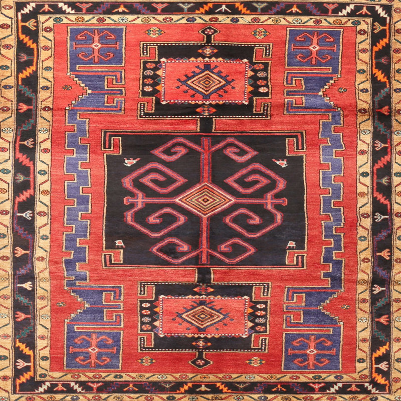 Tapis noir / rouge en laine Mampre, Rond 7 pi