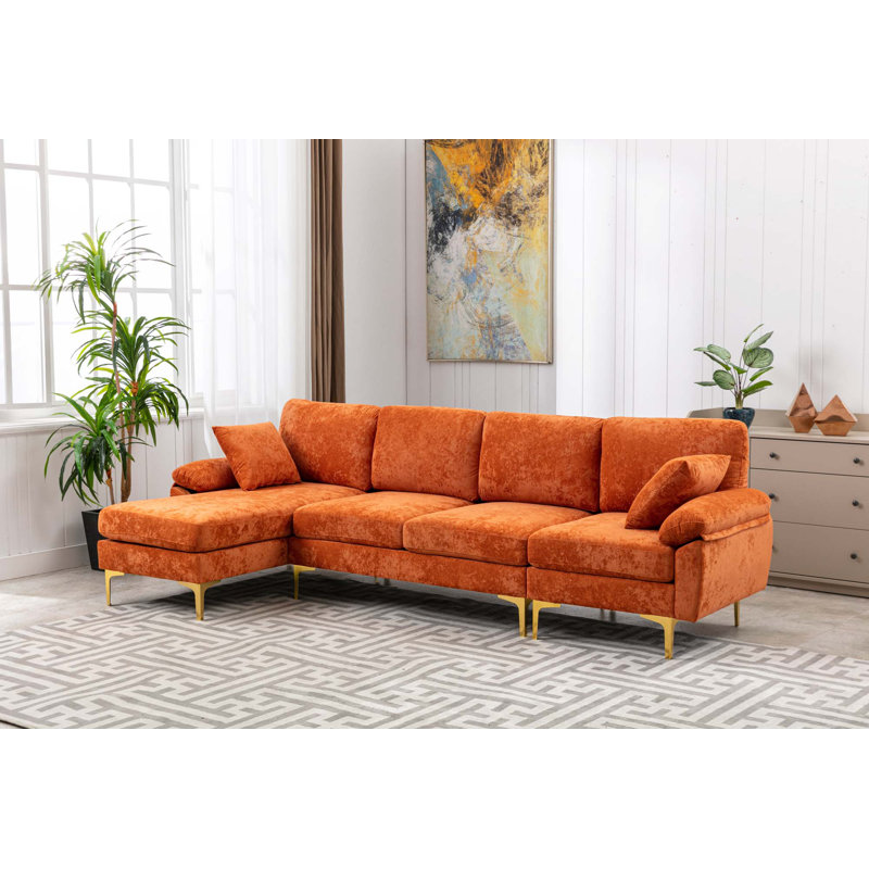 Canapé modulaire réversible en U avec repose-pieds, Velours orange