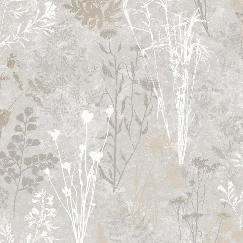 Zen Floral Metallic Wallpaper Double Roll, Champagne