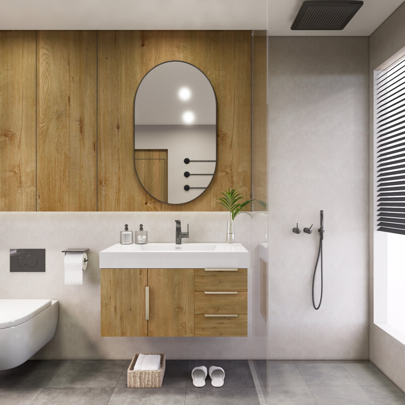 Ensemble de meuble-lavabo simple mural 35,4 "Mariyon, Chêne