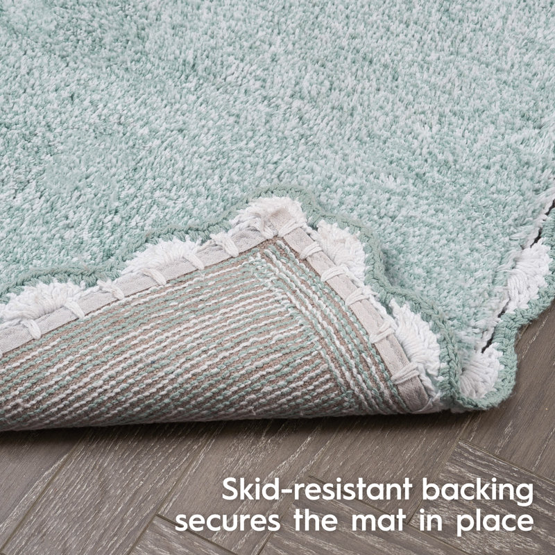 Laura Ashley Heathered Crochet Border Bath Rug, Aqua, Set of 2 - 32" L x 20" W / 24" L x 17" W