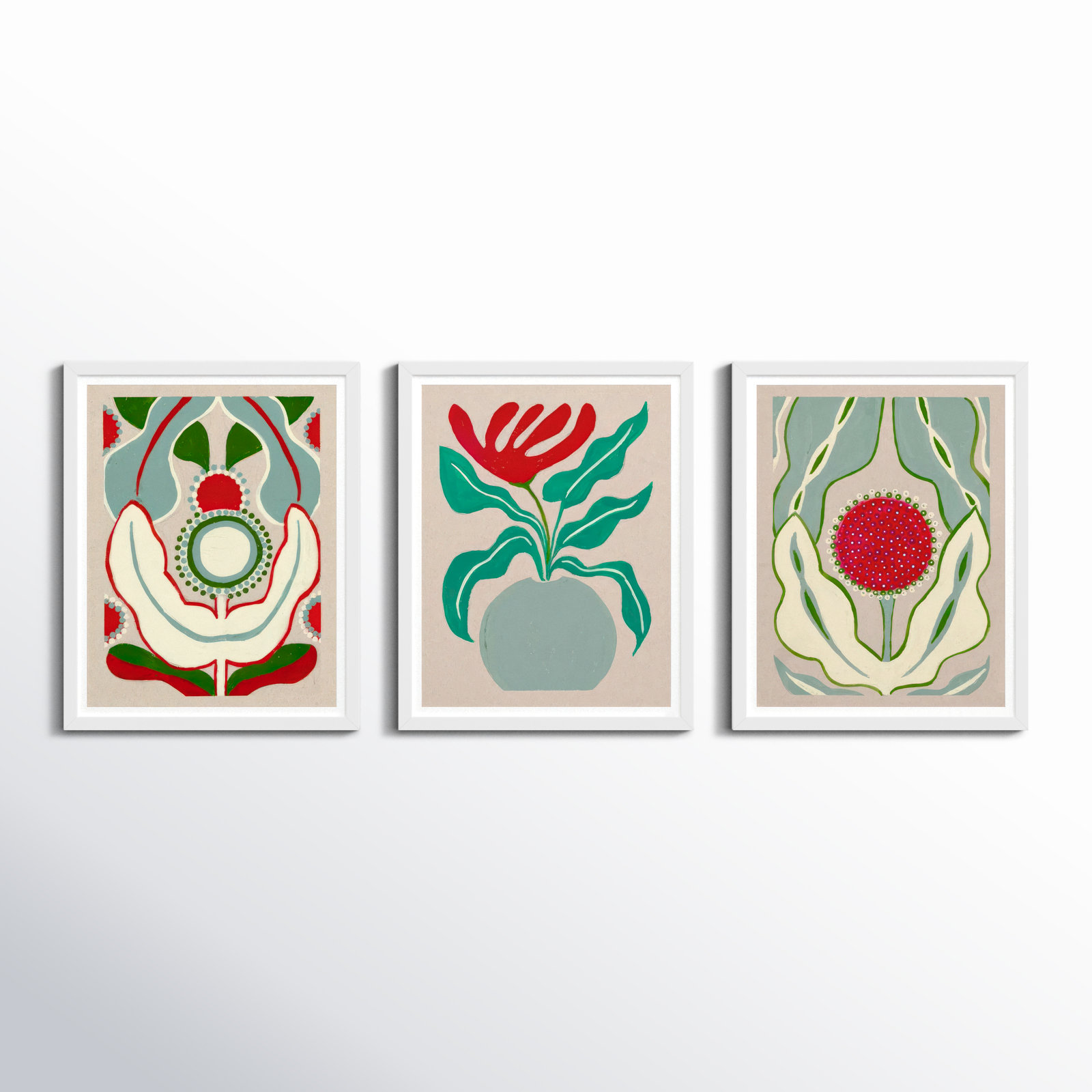 Magical Flowers 3-Piece Print Set, 20" H x 16" W x 1.25" D, White Framed Paper