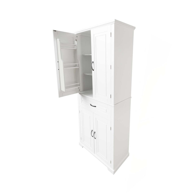 Armoire de rangement pour salle de bain avec portes et tiroir, plusieurs espaces de rangement, tablette réglable, Blanc