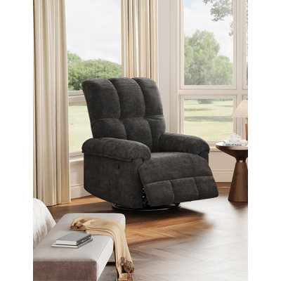 Manual Swivel Rocker Recliner, Leather Glider Chair with Lumbar Support