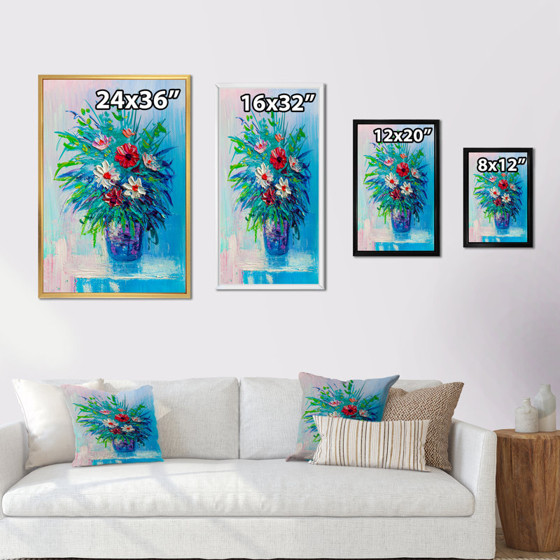 Vase multicolore et vert de fleurs - Décoration murale traditionnelle sur toile, H 12 po x l 8 po x P 1 po