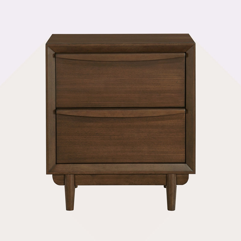 Table de chevet classique à finition noyer de 2 tiroirs et port de charge de mobilier de chambre à coucher moderne Mid-Century 1Pc