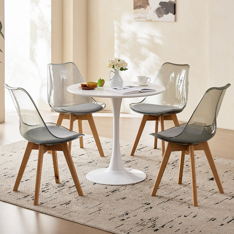 Ensemble de salle à manger moderne 5 pièces, table tulipe ronde blanche 31,5 po avec 4 chaises en acrylique gris clair