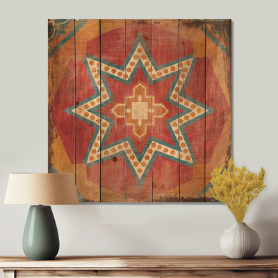 Moroccan Orange Tiles Collage I - Bohemian Chic Print on Natural Pine Wood