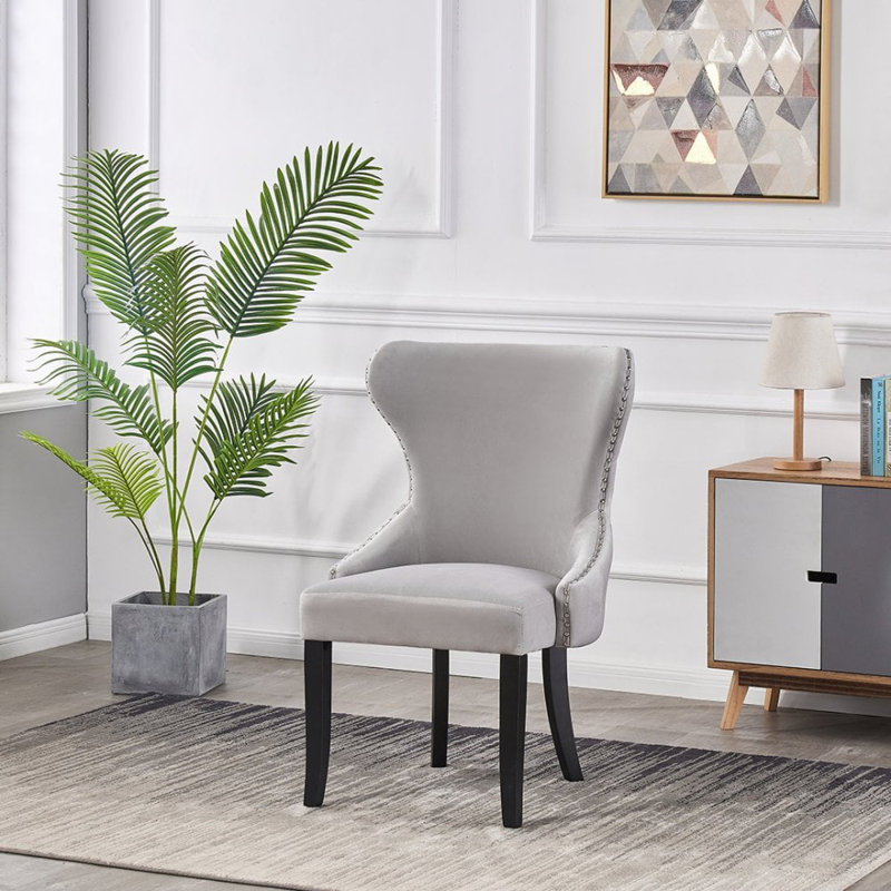 Caesar Velvet Dining Chair - Ergonomic Upholstered Curved Back with Solid Wooden Legs - Modern Side Chair for Living Room Dining Room