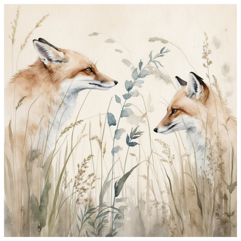 Toile tendue sur toile Foxes In Grass, 24 po x 36 po