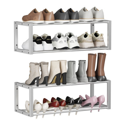 Hanging Shoe Organizer,2 Pack Wall Mounted Shoe Rack Holds 12 Pairs,Space Saving Metal Wall Shoe Rack,Hanging Shoe Rack Shoe Holder For Small Space,Entryway,Closet,Rv,Camper(Silver)