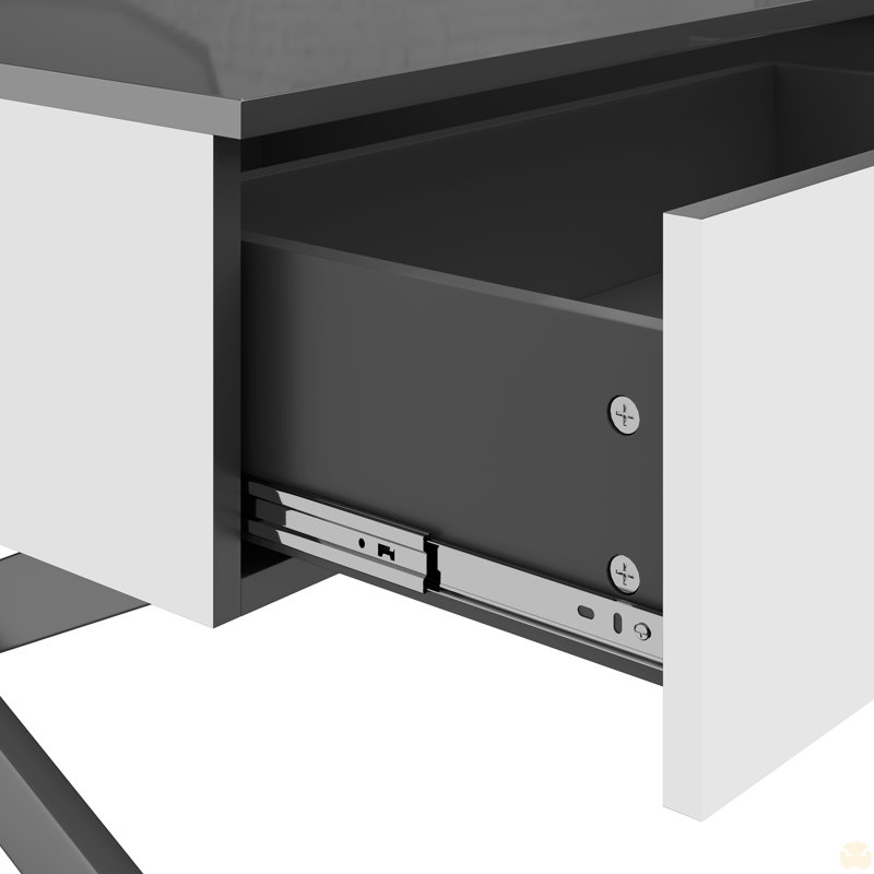 Table basse rectangulaire à miroir avec rangement et base en métal, 2 tiroirs