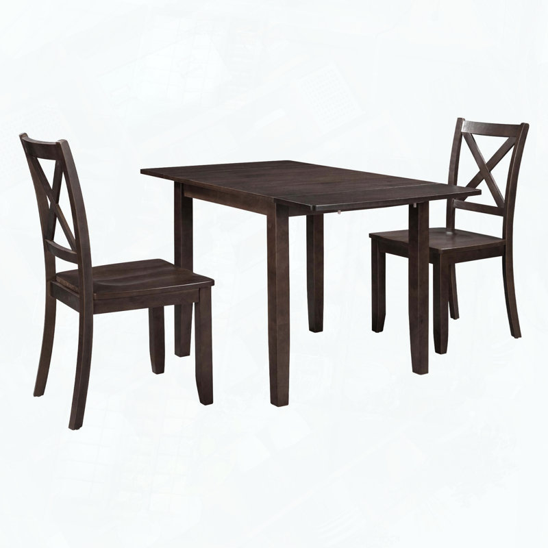 Wood Drop Leaf Dining Table Set with X-back Chairs, Espresso