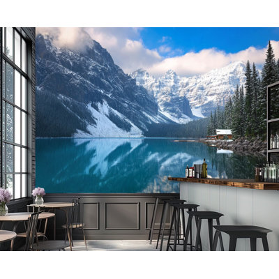 Papier peint adhésif mural autocollant amovible pour salle de séjour Moraine Lake Rocky Mountains Canada H 69 po x l 96 po