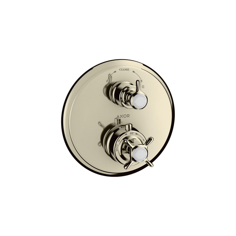 AXOR Montreux Thermostatic Trim With Volume Control And Diverter- Cross-Handle, Polished Nickel
