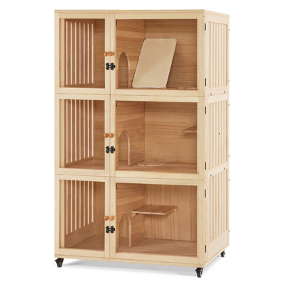 63'' H Cat House Villa,Cat Cages with Scratching Pad,Openable Cover and Wheels