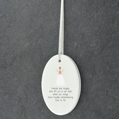 Friends are Angels Oval Shaped Ceramic Hanging Ornament