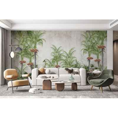 Tropical Palm Tree Grove Concrete Wall Mural for Home Decor