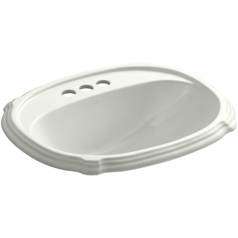 Portrait® 8 Degree Oval Drop-In Bathroom Sink with Overflow, Biscuit, 4'' Centerset