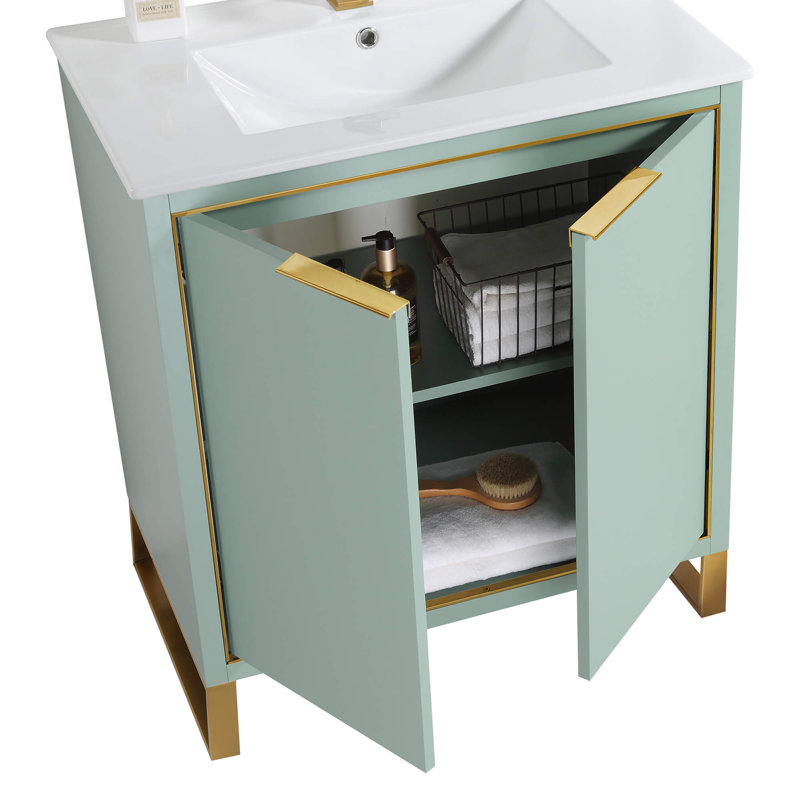 30'' Single Bathroom Vanity Set, Satin Brass, Mint Green
