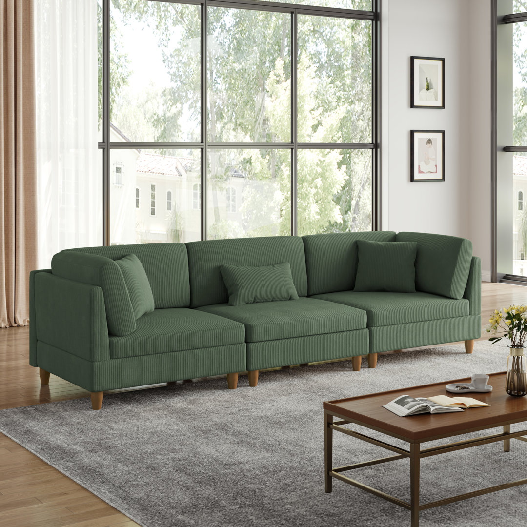 Seemab 3 - Piece Upholstered Corduroy Modular Sectional with Pillow Back and Solid Wood Legs Latitude Run® Upholstery 