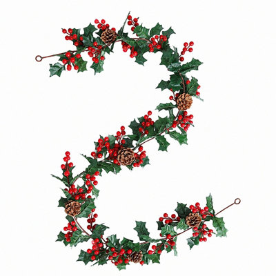 Guirlande de Noël artificielle 5,9 pi houx et baies rouges