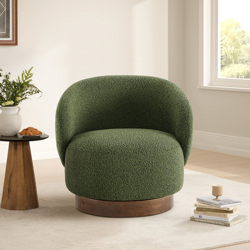 Modern Swivel Barrel Chairs With Wood Base, Green