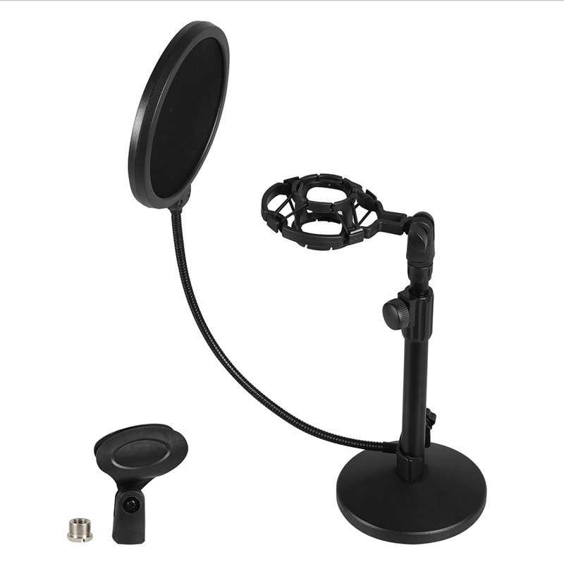  Desktop Microphone Stand Adjustable Mic Clip Desk Pop Filter Shock Mount