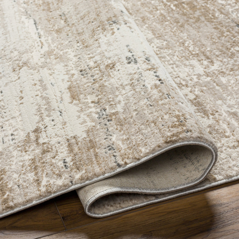 Rectangle Abstract Machine Woven Polyester Area Rug in Beige/Brown, Rectangle 2' x 3'