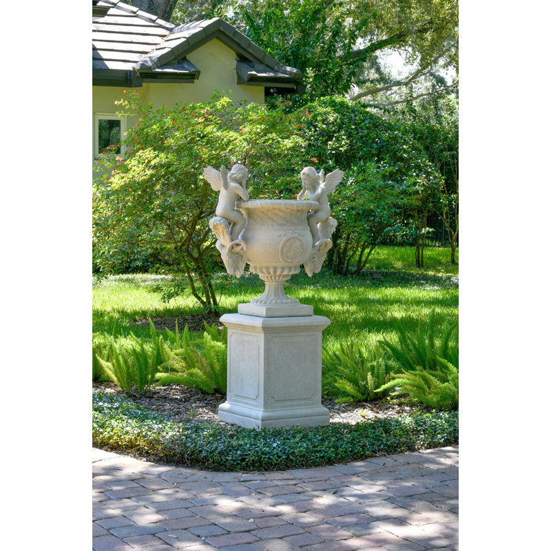 Angels Urn On Base  Stone Cast