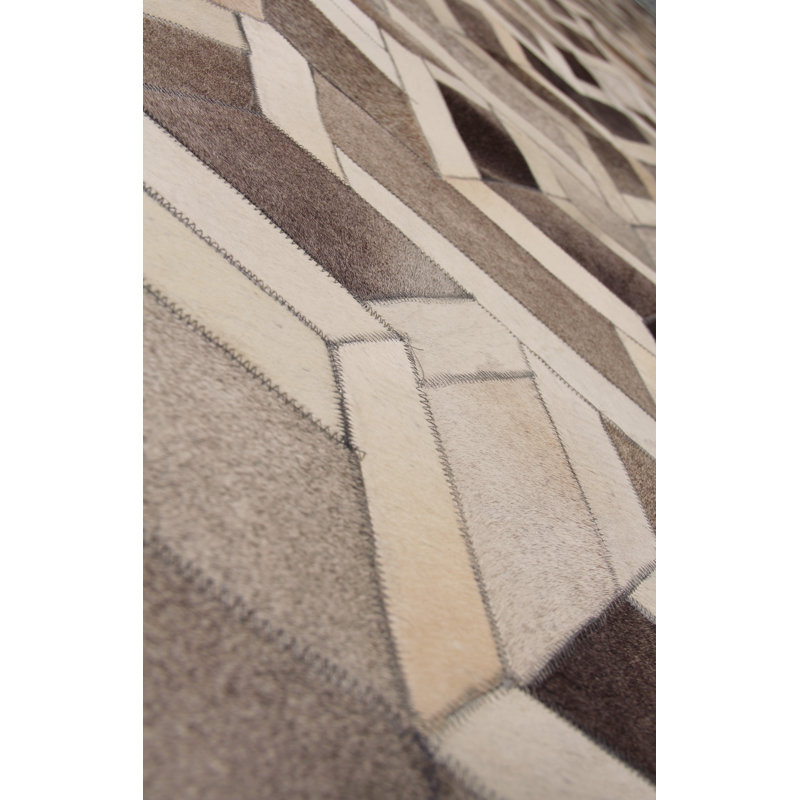 Natural Hide Cowhide Geometric Area Rug, Rectangle 9'6" x 13'6"