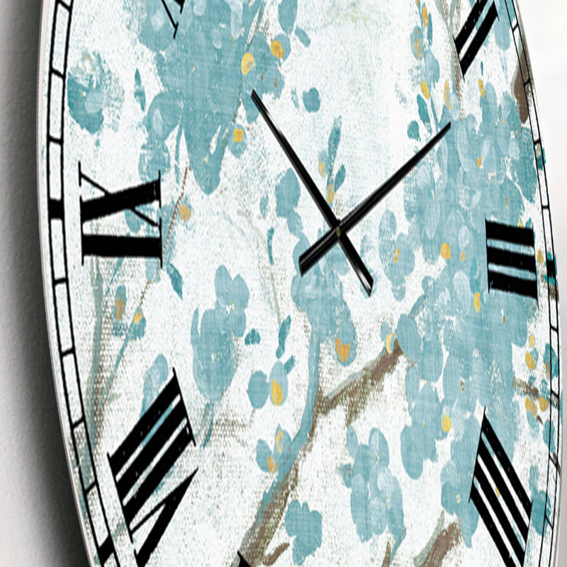 Horloge murale traditionnelle Teal Cherry Blossoms I, Petit